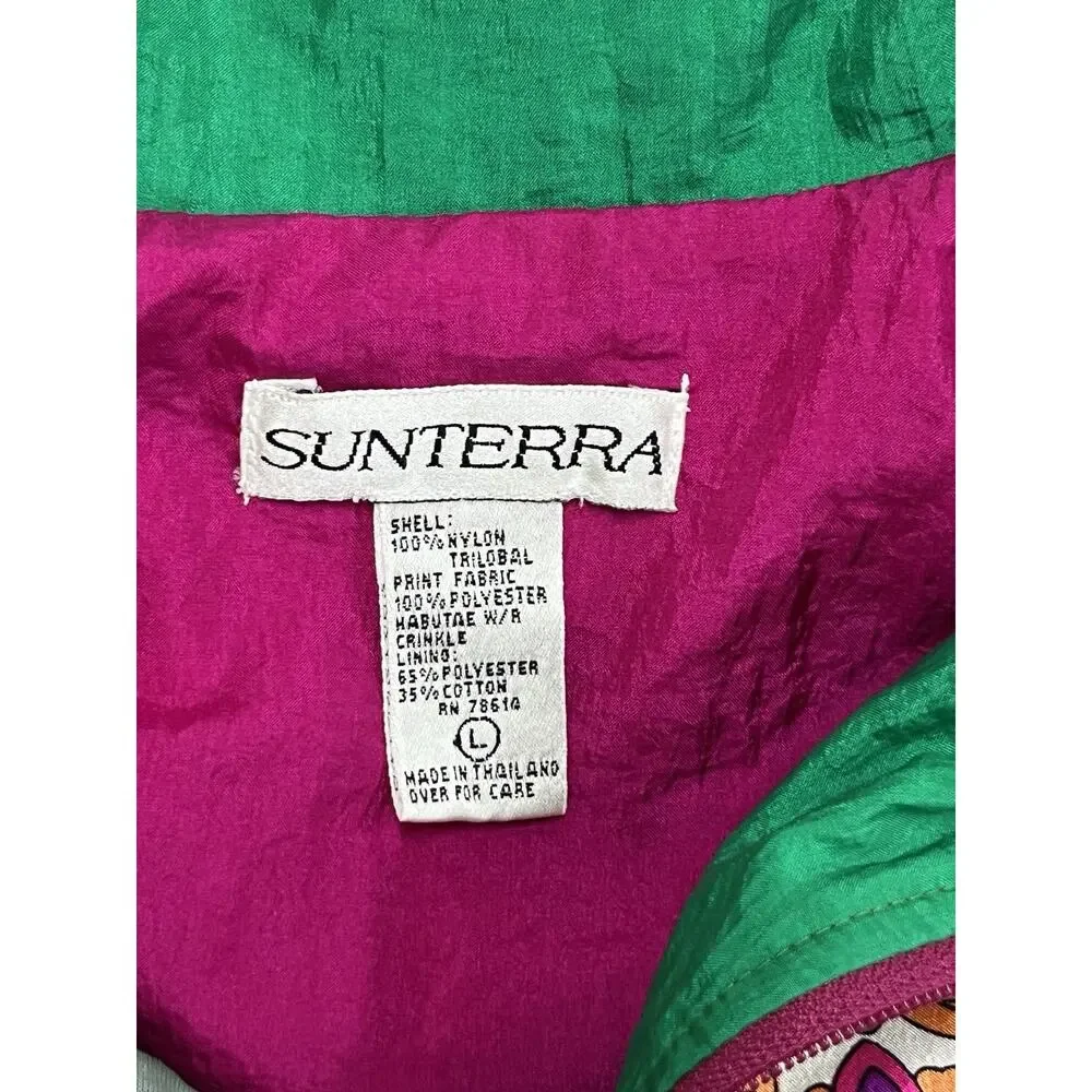 Vintage Windbreaker Jacket Women Large Nylon Loud Geometric Pattern Retro 80s 90